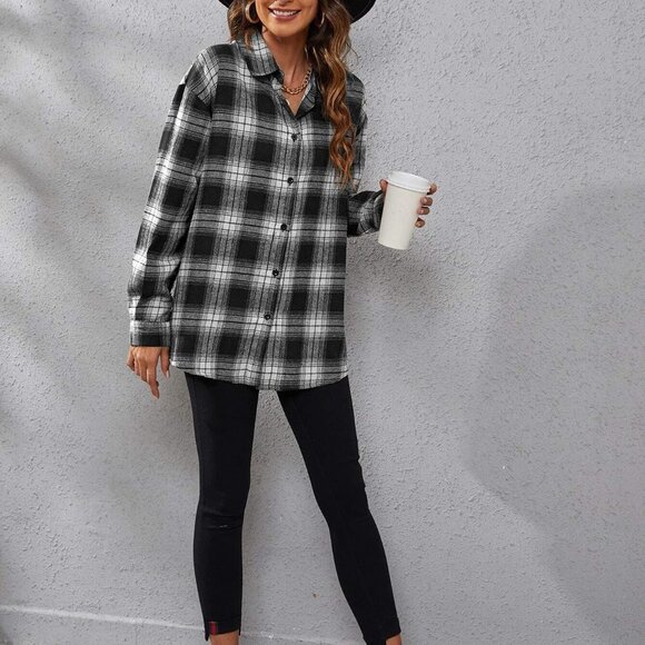 Casual plaid Print Drop Shoulder Shirt - Picture 5 of 5